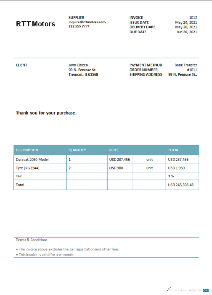Download USA RTT Motors invoice Photoshop template